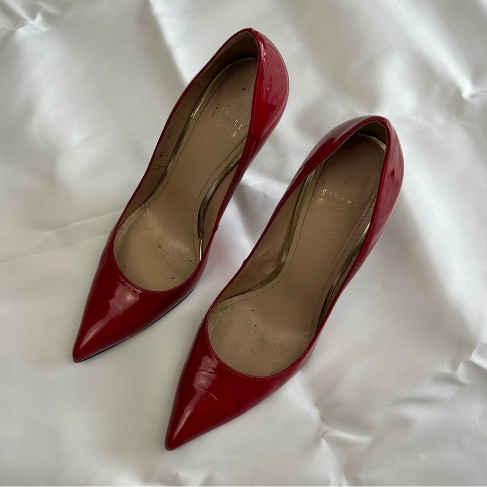 Stuart Weitzman Fever Pumps in Red Quasar Stiletto Patent Leather